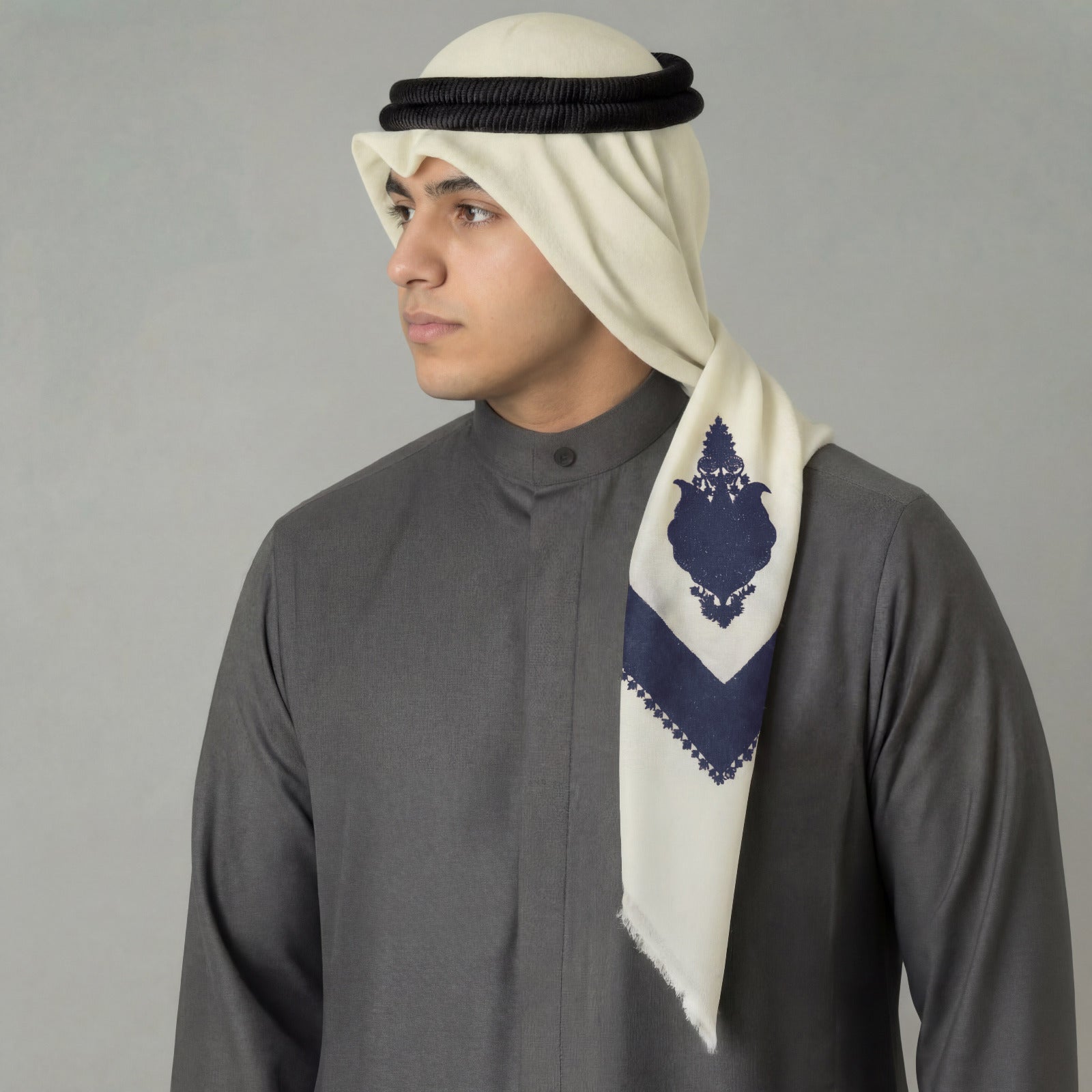 شال صوف هندي أبيض للشباب من الجزيرة