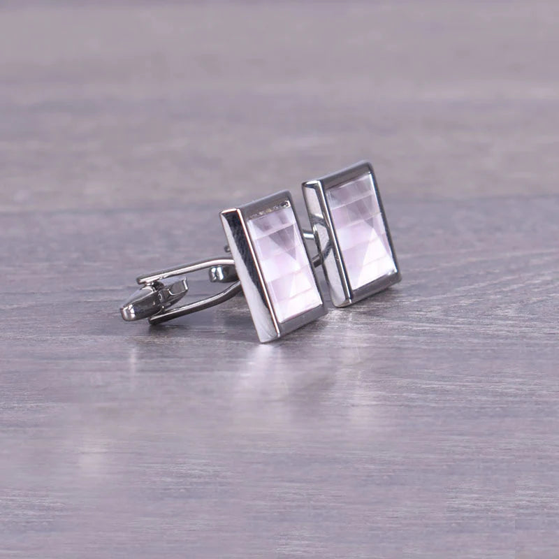 Silver Cufflink with Light Pink Stone by Al Jazeera with Sophisticated Gentle Accent