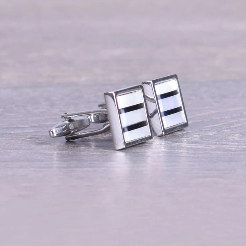 Silver Cufflink with Stripes by Al Jazeera with Timeless Polished Style