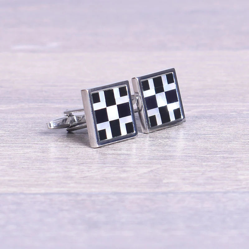 Silver Cufflink with Black and White Squares by Al Jazeera with Classic Contrasting Style