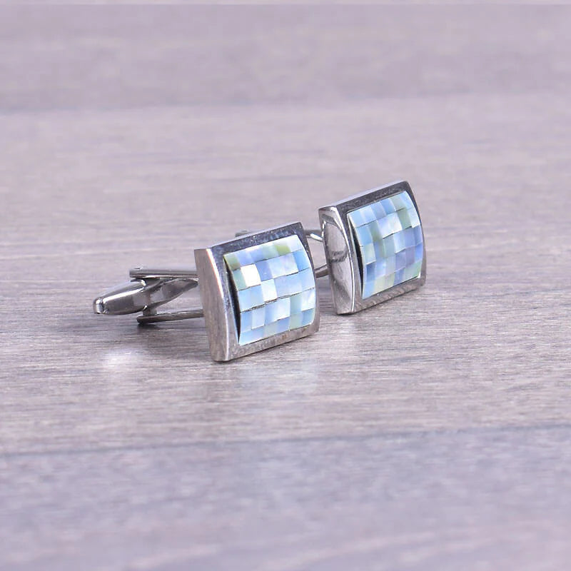 Silver Cufflink with Shiny Squares by Al Jazeera with Modern Polished Detail