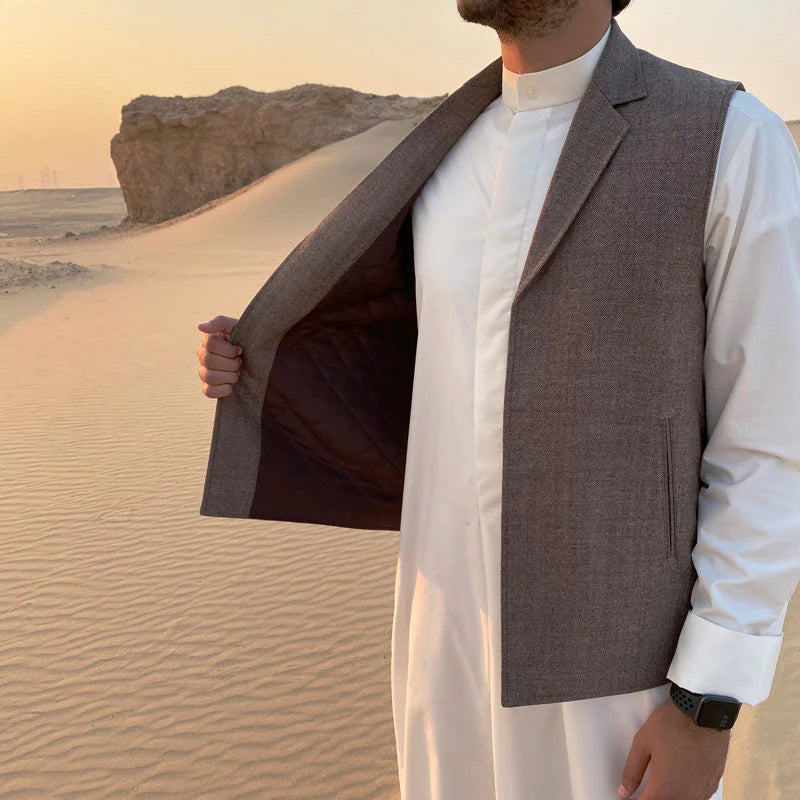 سديري شتوي رجالي بياقة من الجزيرة مع طبقات دافئة ومريحة