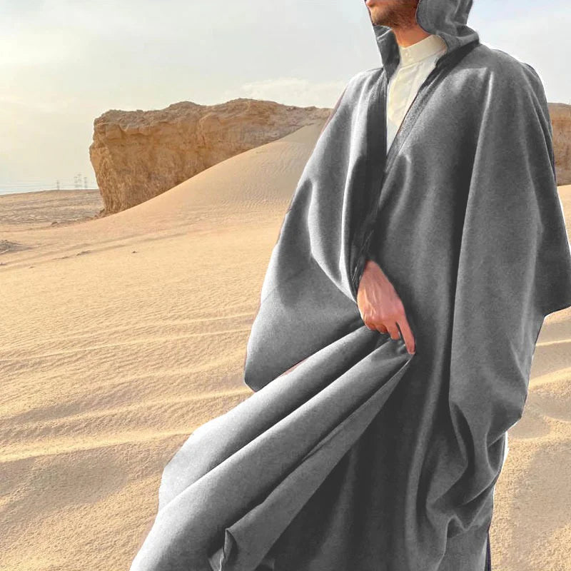 Men’s Light Grey Winter Bisht by Al Jazeera with Elegant Warm Layer