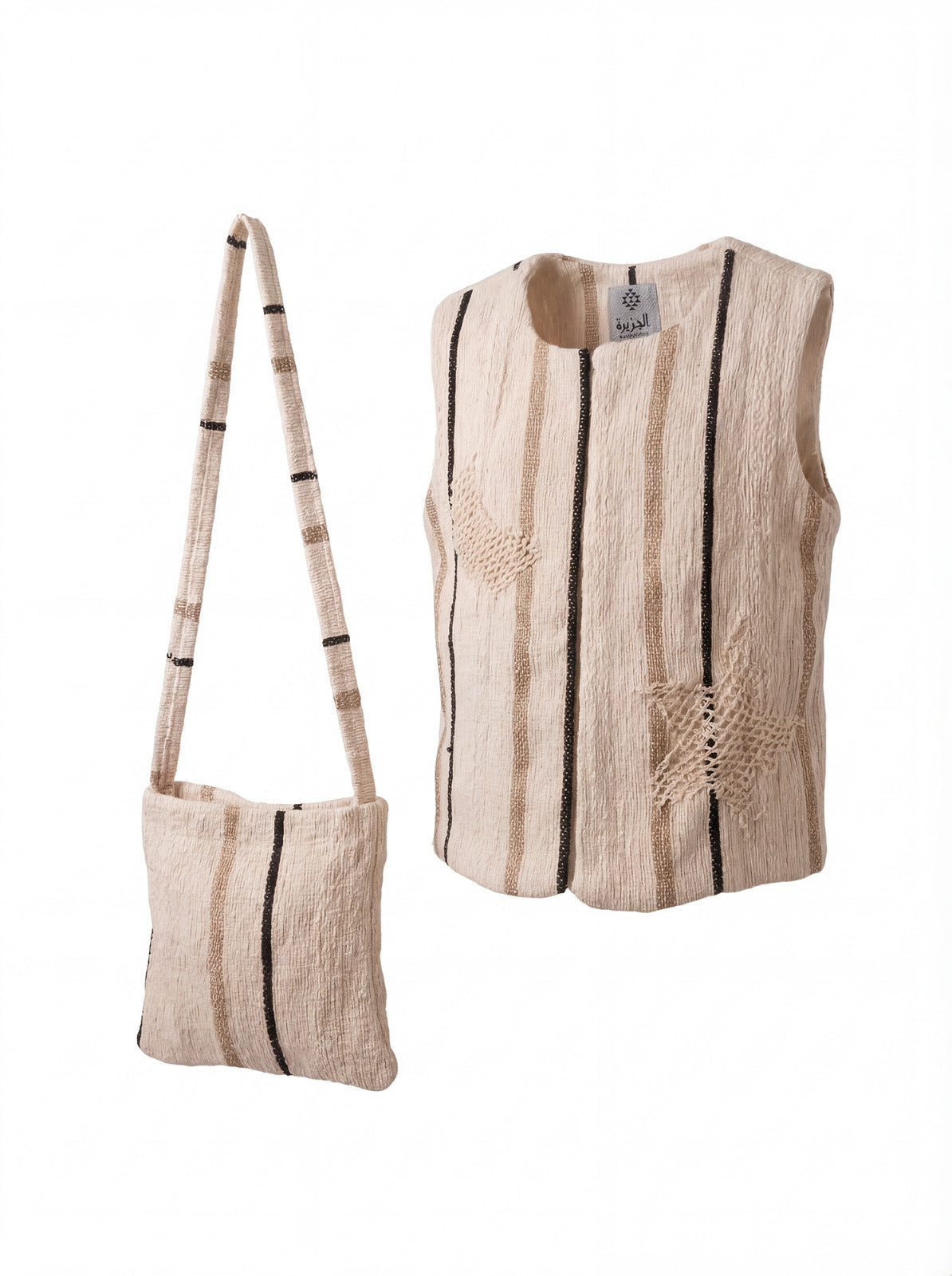Boys’ Beige Stripes Gergean Vest With Bag