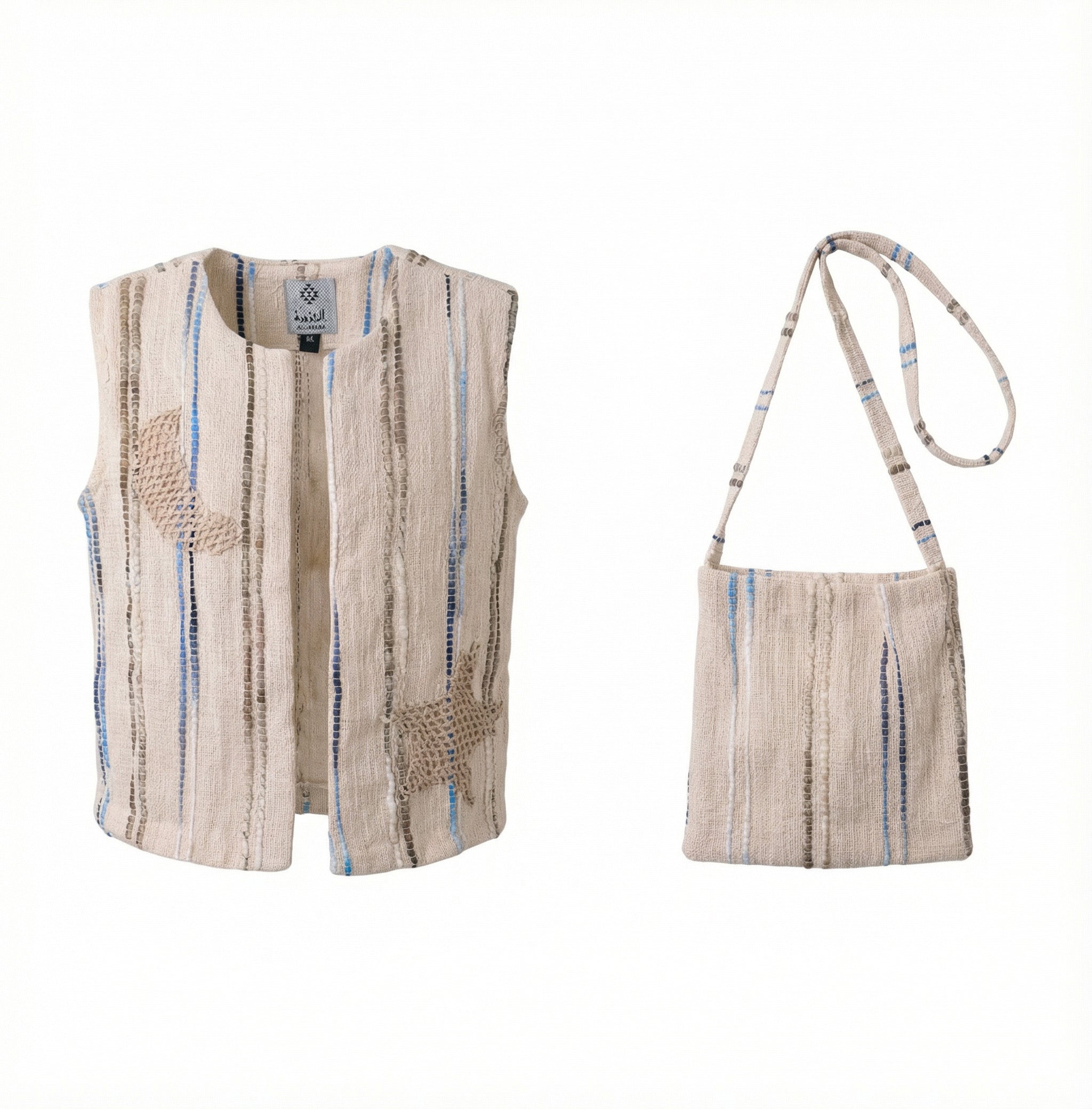 Boys’ Beige With Blue Patches Gergean Vest With Bag
