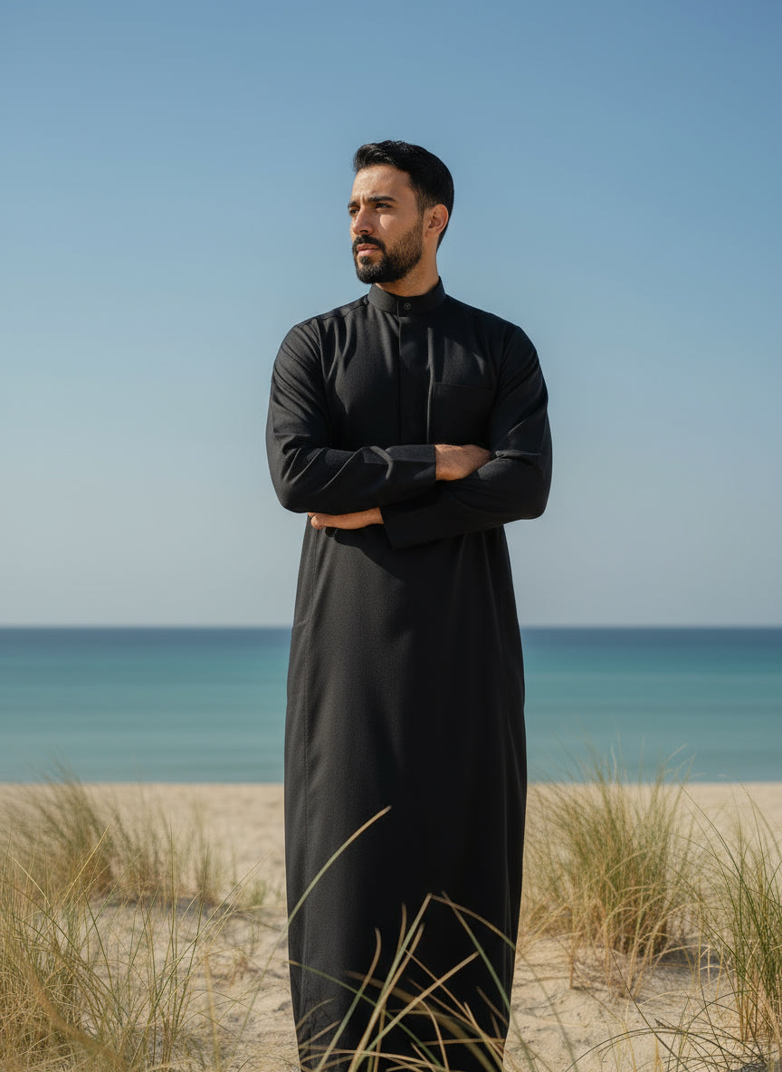 Men’s Black Winter Dishdasha by Al Jazeera