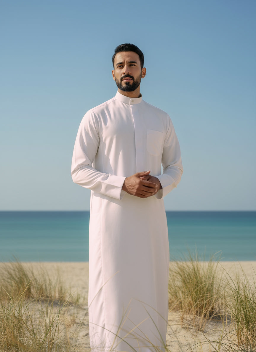 Men’s Sugar White Summer Dishdasha by Al Jazeera