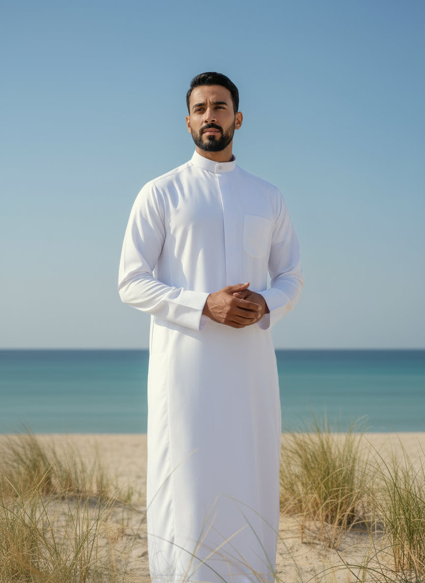 Men’s White Summer Dishdasha by Al Jazeera