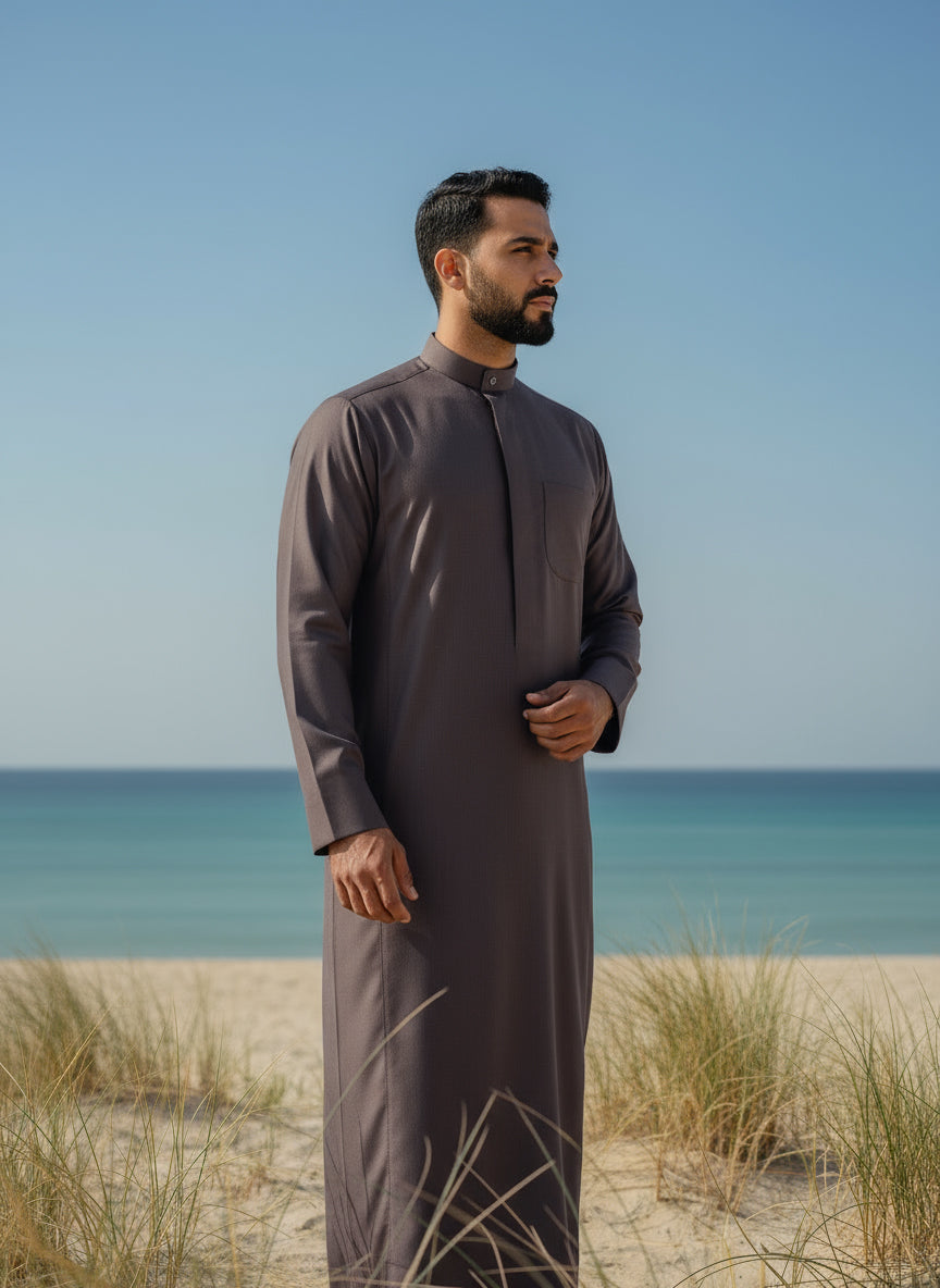 Men’s Dark Beige Winter Dishdasha by Al Jazeera
