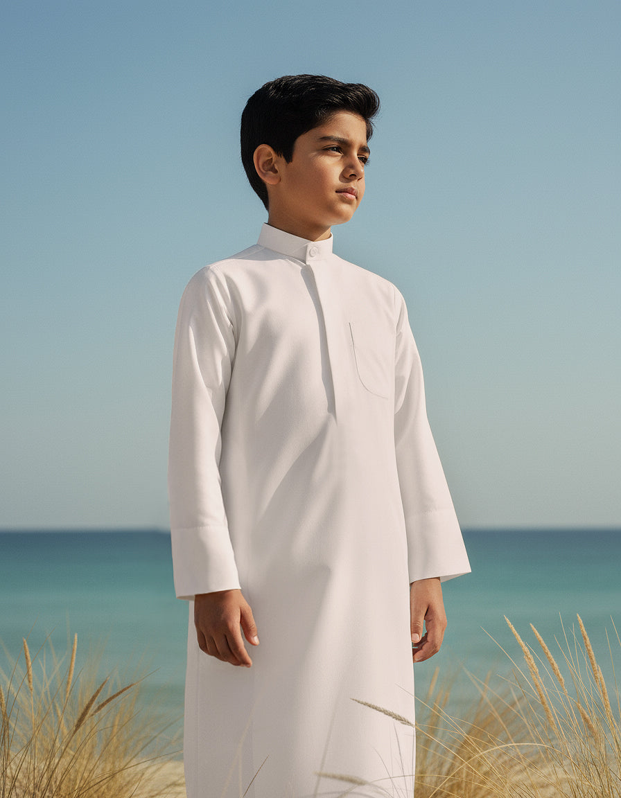 Boys’ White Sugar Dishdasha by Al Jazeera with Elegant Everyday Wear