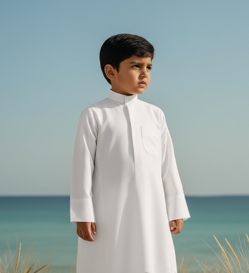 Boys’ Bright White Summer Dishdasha by Al Jazeera