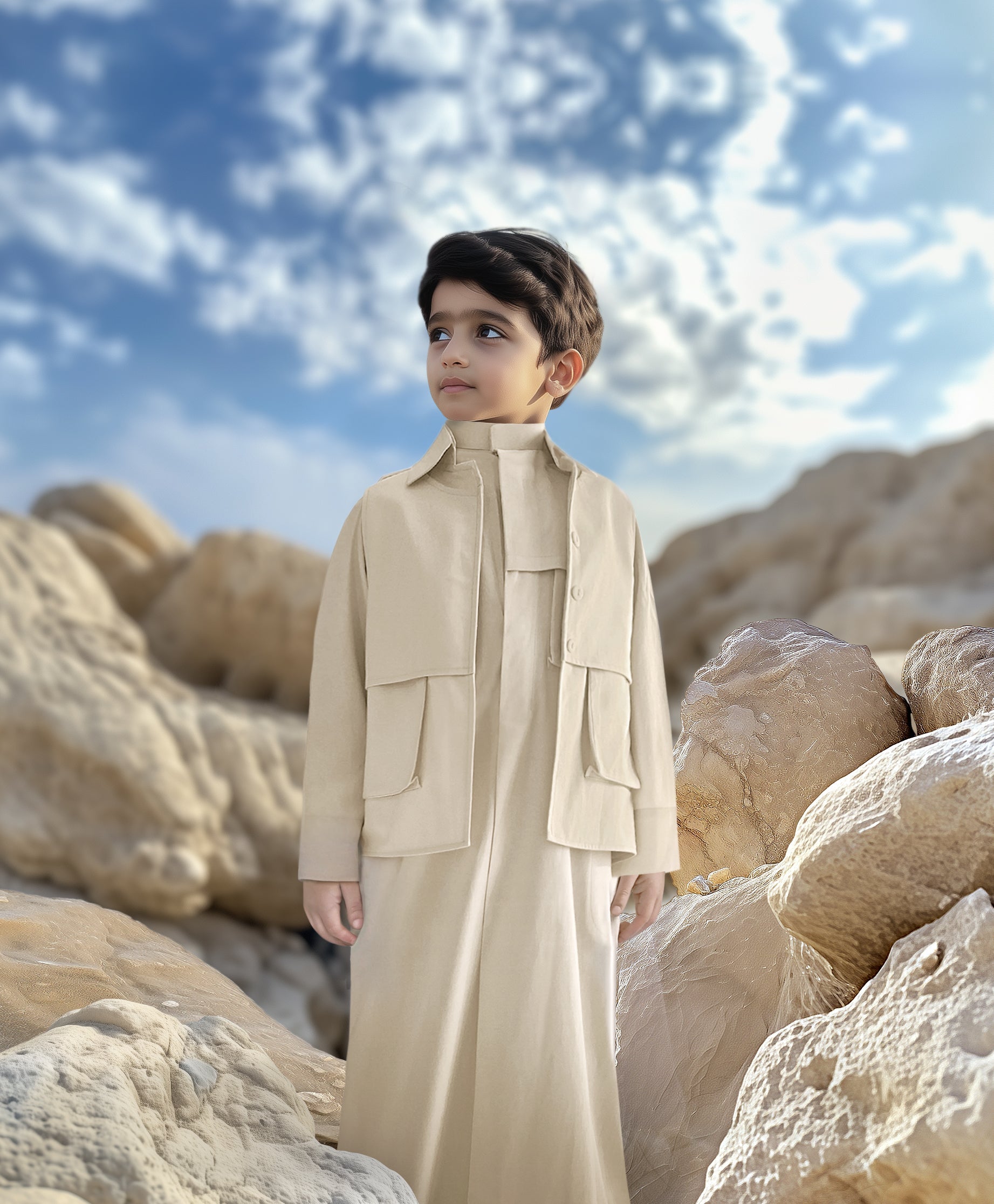 Boys’ Linen Dishdasha Set by Al Jazeera With Vest And Bag D2