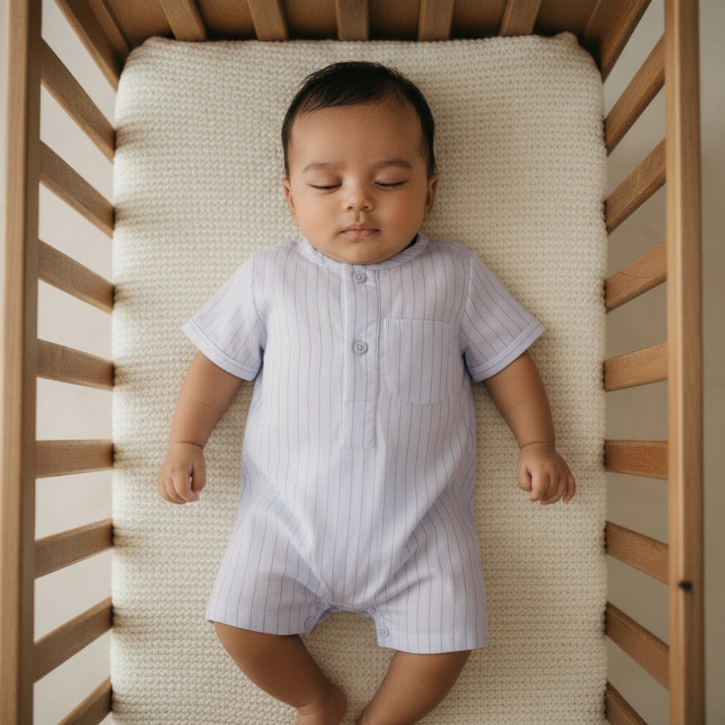 Newborn Beige Broad-Lines Sleeping Dishdasha by Al Jazeera