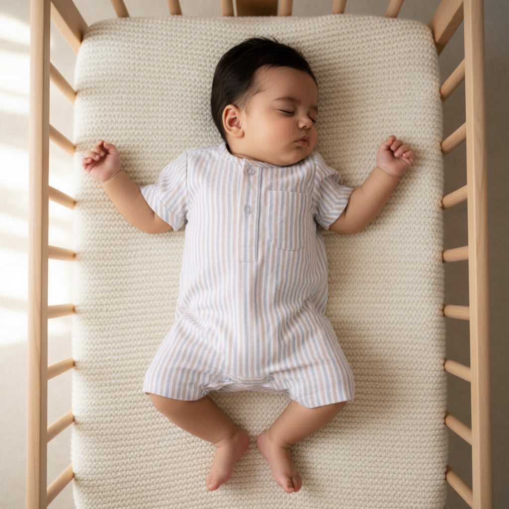 Newborn Beige Thin-Lines Sleeping Dishdasha by Al Jazeera