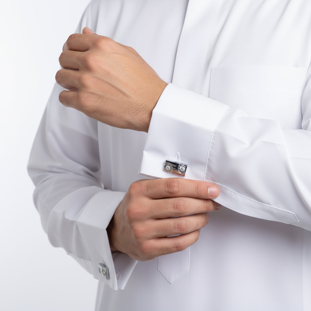 Silver Cufflink with Double Stones by Al Jazeera with Premium Polished Finish