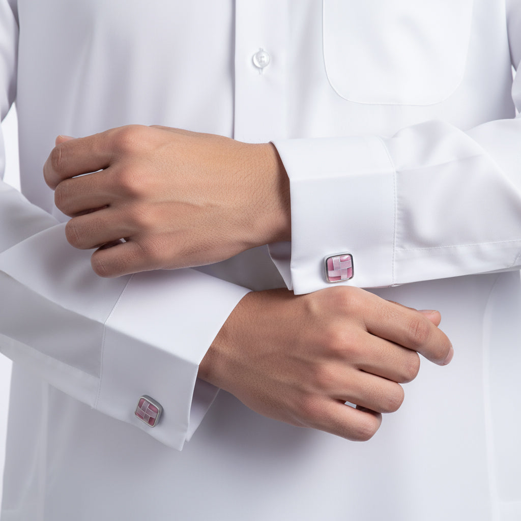 Silver Cufflink with Pink Stones by Al Jazeera with Subtle Elegant Touch