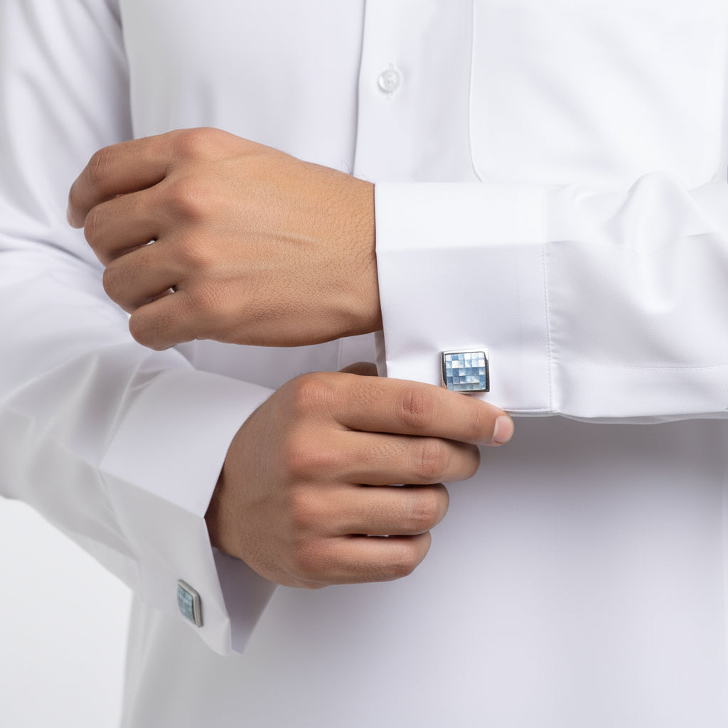 Silver Cufflink with Shiny Squares by Al Jazeera with Modern Polished Detail