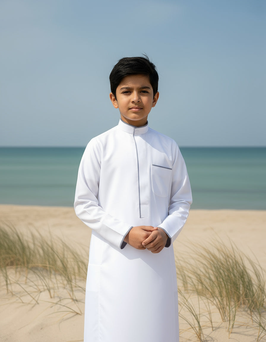 Boys’ Dishdasha with Dark Gray Line by Al Jazeera