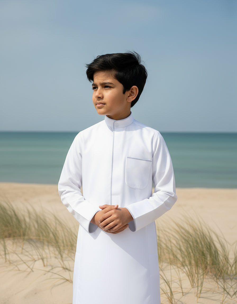 Boys’ Dishdasha with Light Gray Line by Al Jazeera