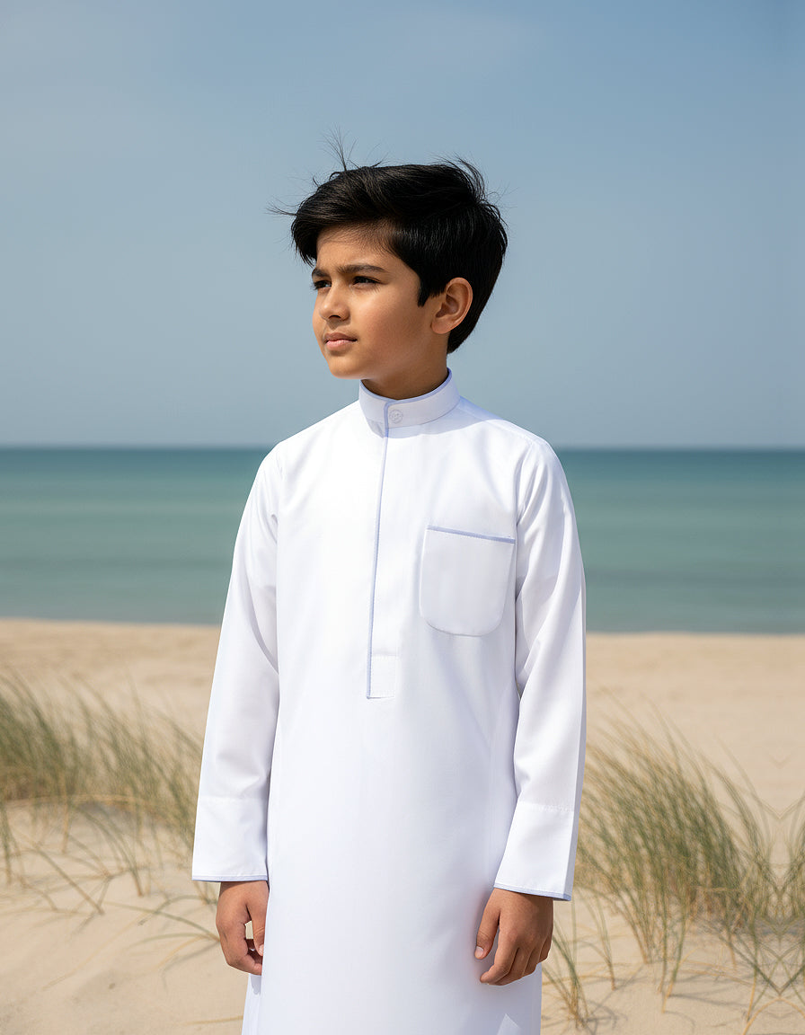 Boys’ Dishdasha with Light Blue Line by Al Jazeera