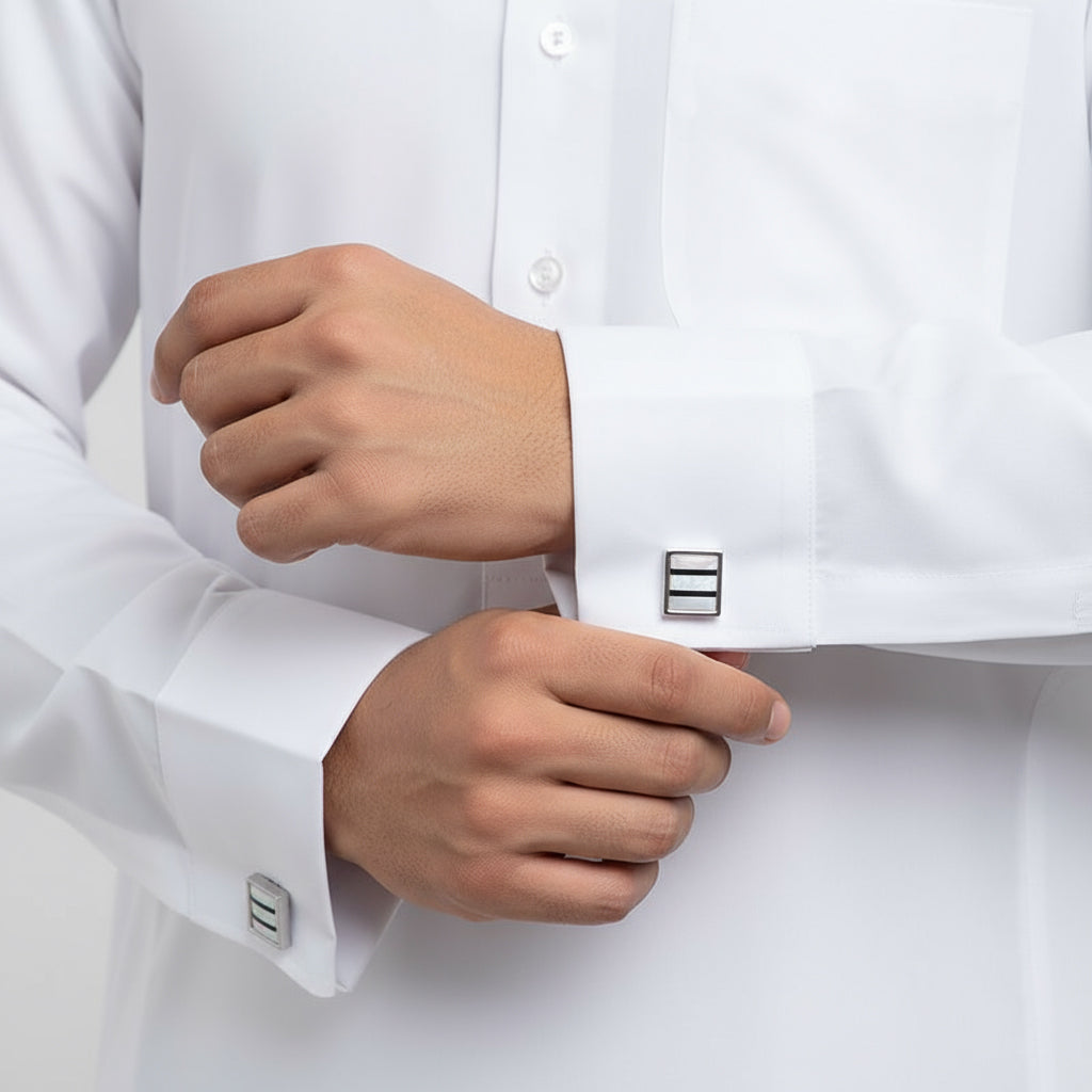 Silver Cufflink with Stripes by Al Jazeera with Timeless Polished Style