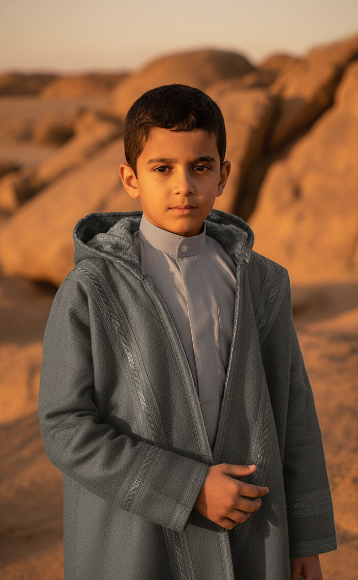 بشت مبطن فرو شتوي رمادي غامق للأطفال من الجزيرة