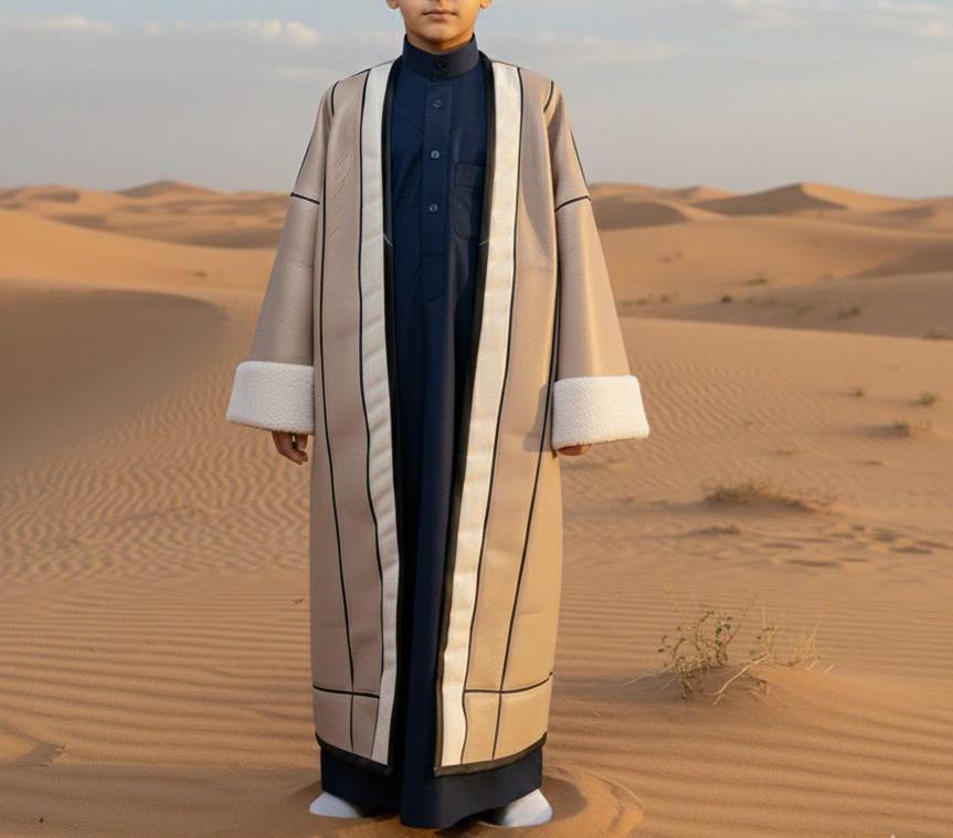 بشت مبطن فرو شتوي بلون بيج للأطفال من الجزيرة