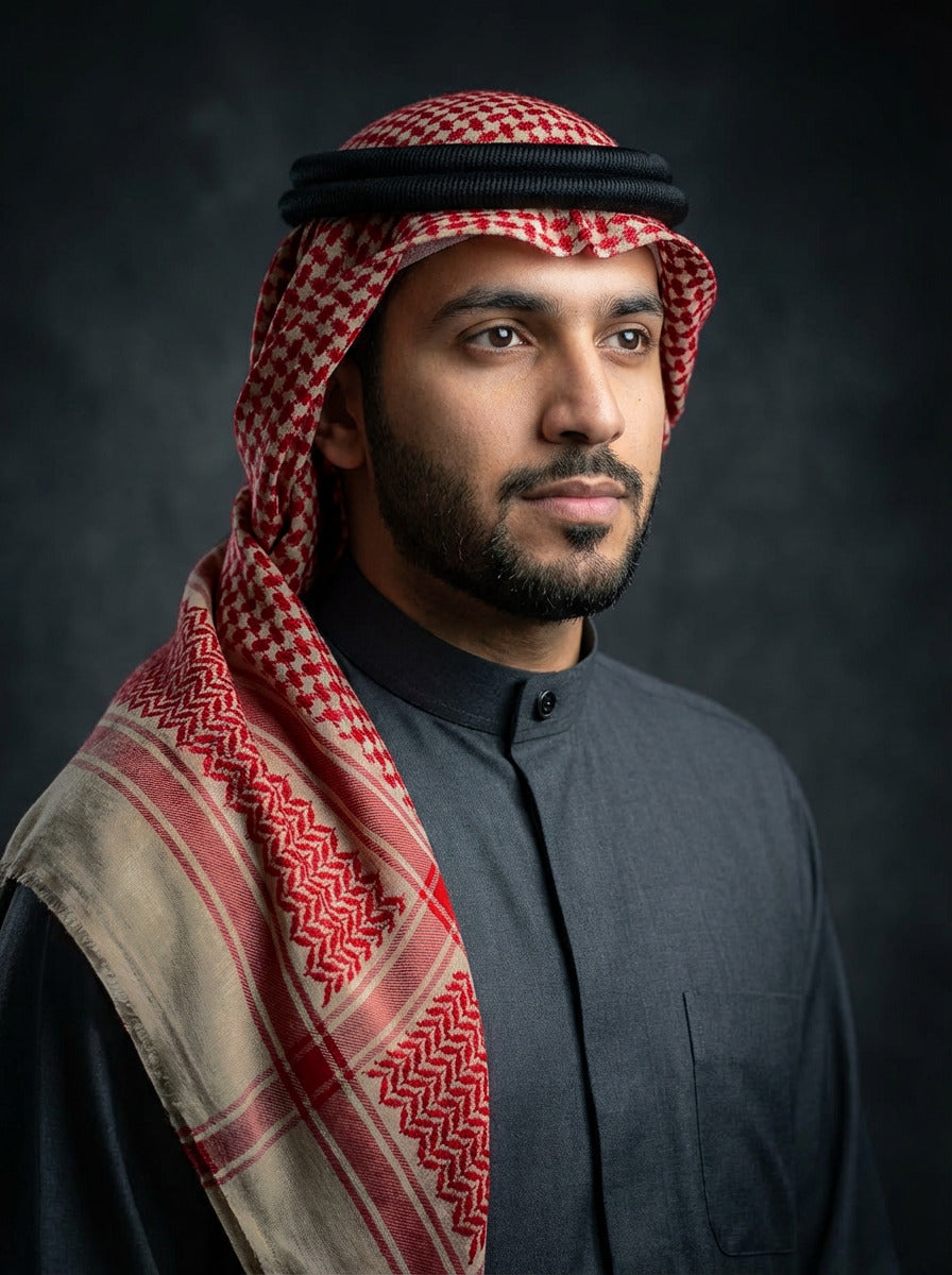 شال صوف شتوي أحمر بنقشة للرجال من الجزيرة