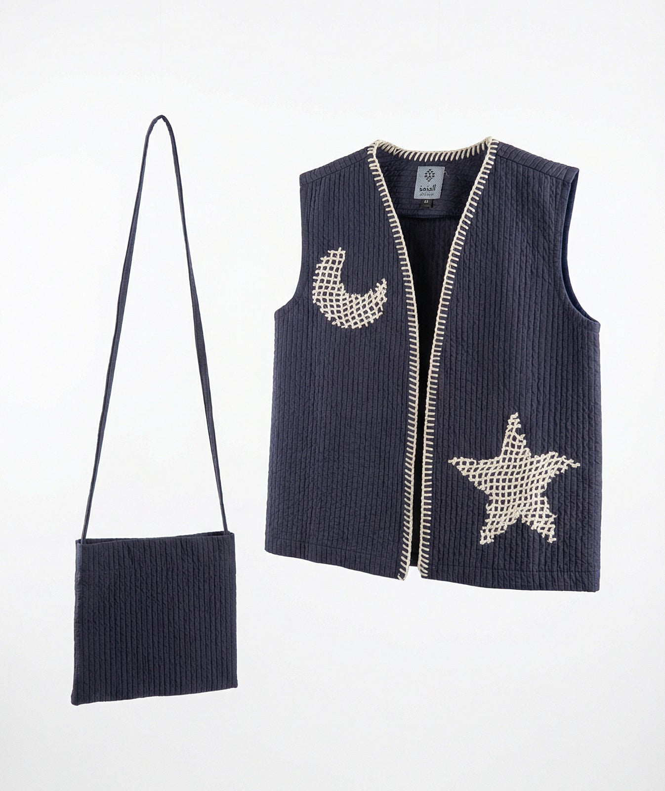 سديرية بلون كحلي مع النجوم مع حقيبة للقرقيعان