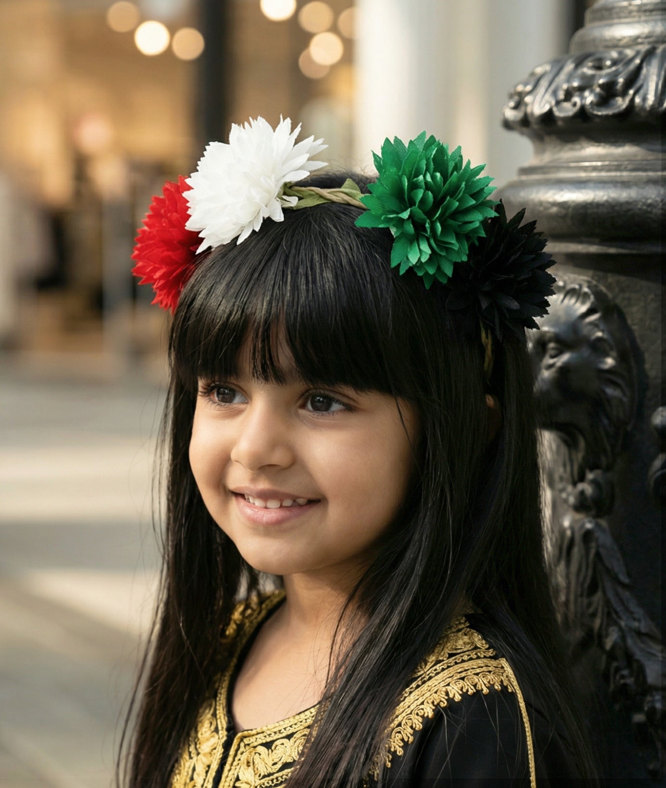 طوق شعر للبنات مزين بأربعة أزهار من ثوبي